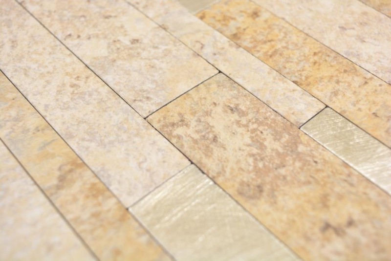 Motivo a mano in vinile composito effetto pietra Limestone marrone/oro piastrelle a mosaico per pareti MOS200-36LBG