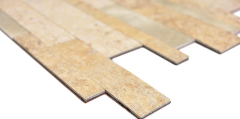 Motivo a mano in vinile composito effetto pietra Limestone marrone/oro piastrelle a mosaico per pareti MOS200-36LBG