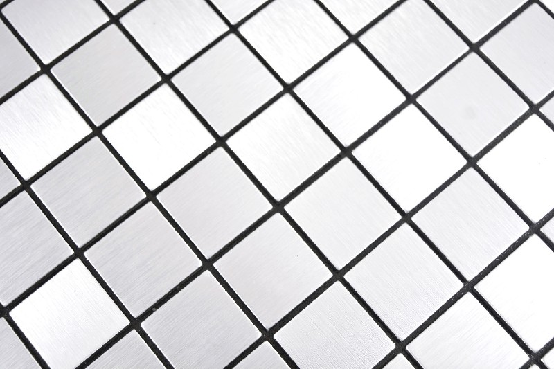 Specchio quadrato a mano in alluminio Argento Seta Spazzolato per piastrelle da parete MOS200-L7S_m