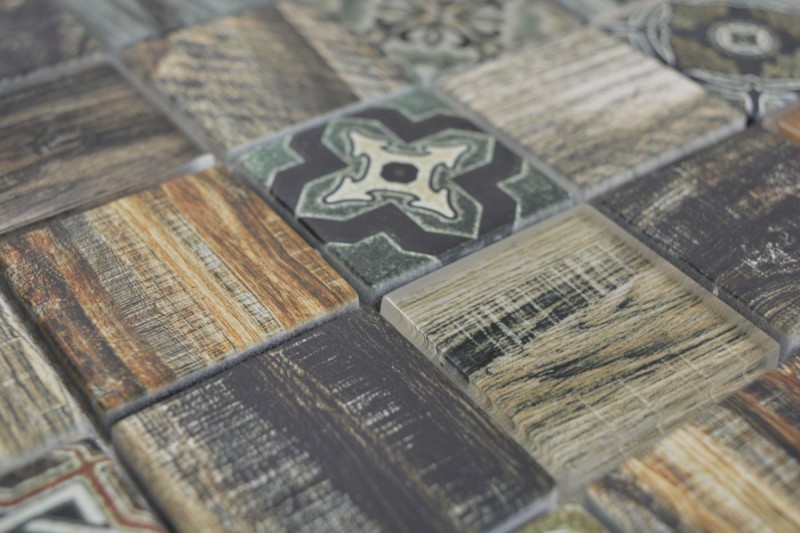 Campione a mano quadrato Crystal mix marrone-verde piastrelle da parete backsplash Mos160-w500_m