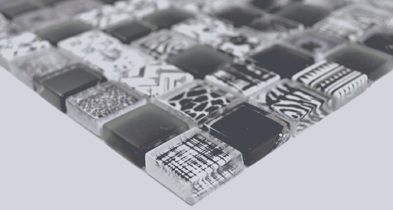 Disegno a mano quadrato Crystal mix black wall tile backsplash MOS74-0322_m