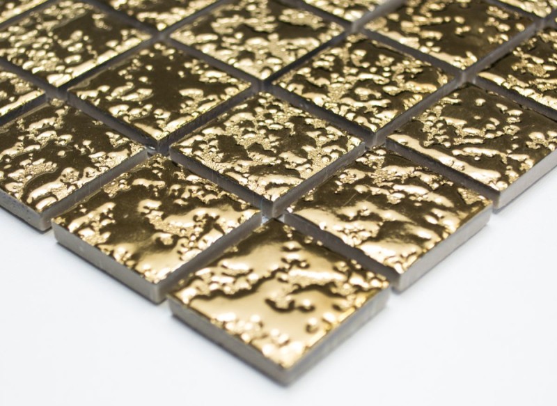 Piastrella di mosaico dipinta a mano in ceramica martellata oro MOS18-0707_m