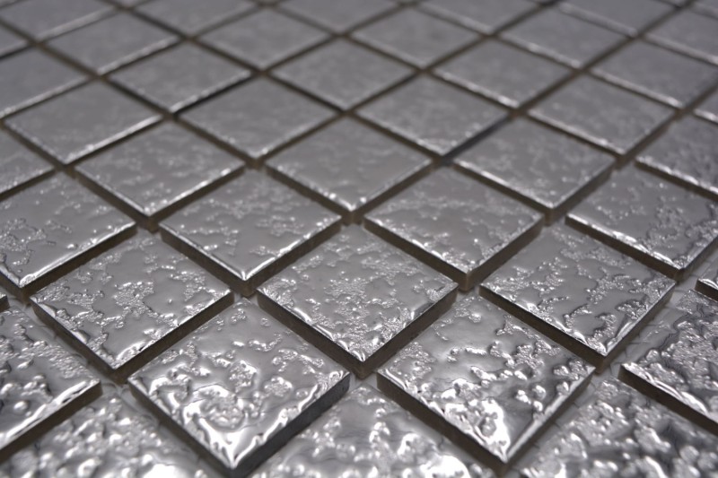 Mosaico dipinto a mano in ceramica argento martellato MOS18-0207_m
