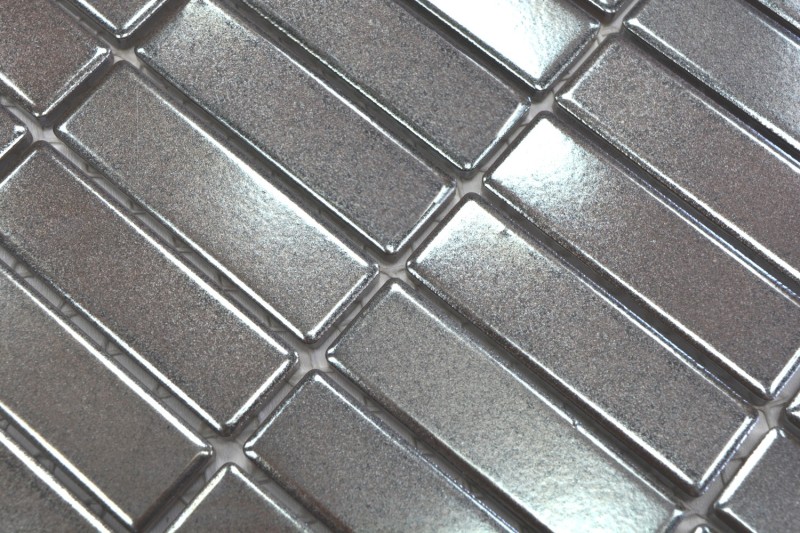 Mosaico dipinto a mano in ceramica aste argento MOS24-0217_m
