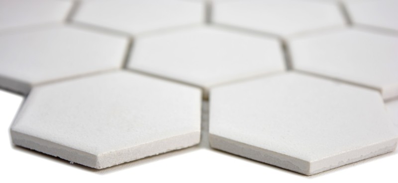 Piastrella di mosaico dipinta a mano in ceramica esagonale bianca non smaltata MOS11B-0102-R10_m