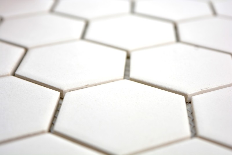 Piastrella di mosaico dipinta a mano in ceramica esagonale bianca non smaltata MOS11B-0102-R10_m