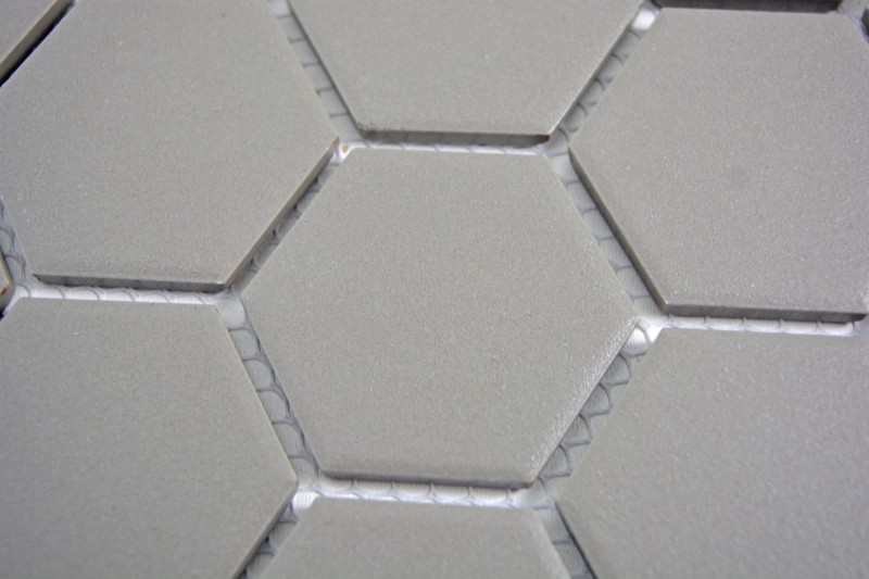 Mosaico dipinto a mano in ceramica esagono grigio non smaltato MOS11B-0202-R10_m