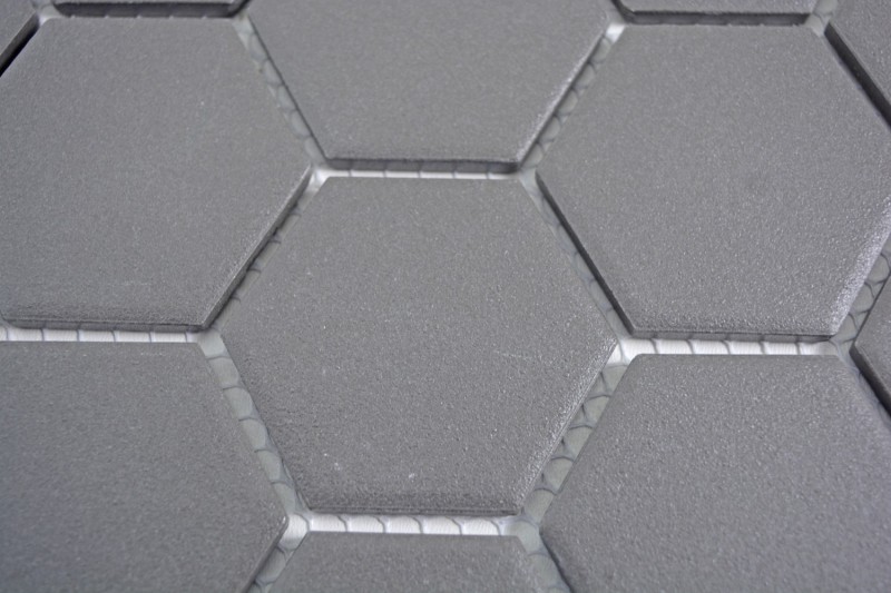 Piastrella di mosaico dipinta a mano in ceramica esagono grigio scuro non smaltato MOS11B-0213-R10_m