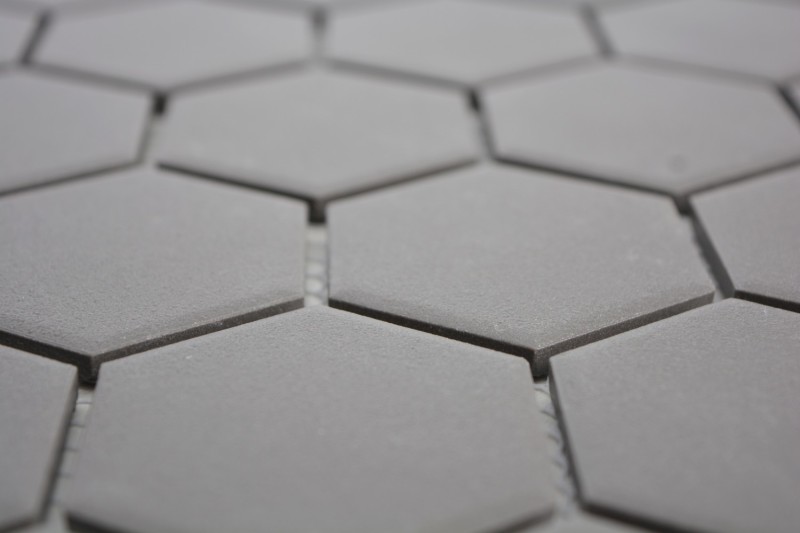 Piastrella di mosaico dipinta a mano in ceramica esagono grigio scuro non smaltato MOS11B-0213-R10_m