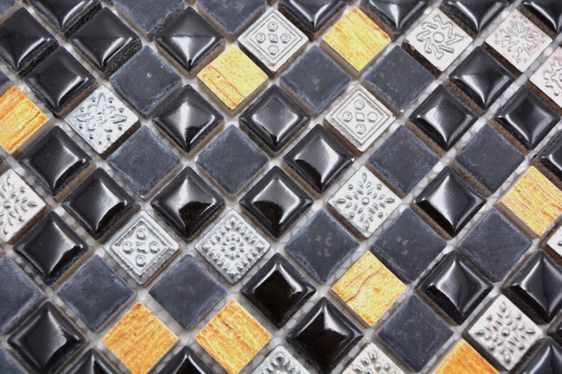 Piastrella di mosaico Resina nera rame Pietra di resina nera rame MOS92-0301_f