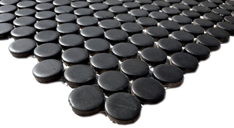 Piastrella di mosaico in ceramica a bottone nero opaco MOS10-0311_f
