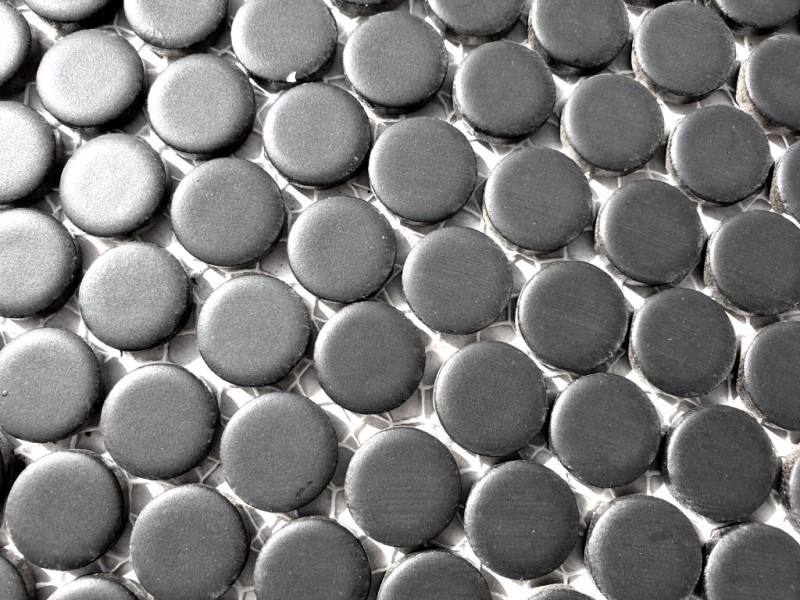 Piastrella di mosaico in ceramica a bottone nero opaco MOS10-0311_f