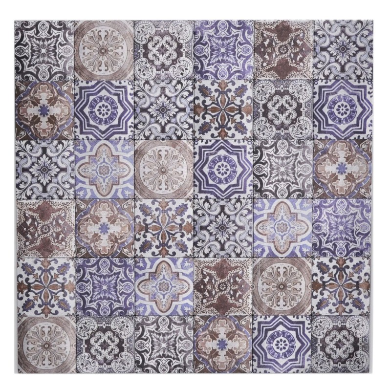 Tappeto mosaico autoadesivo in alluminio effetto retrò multicolore viola crema marrone ornamento africano - MOS200-U03