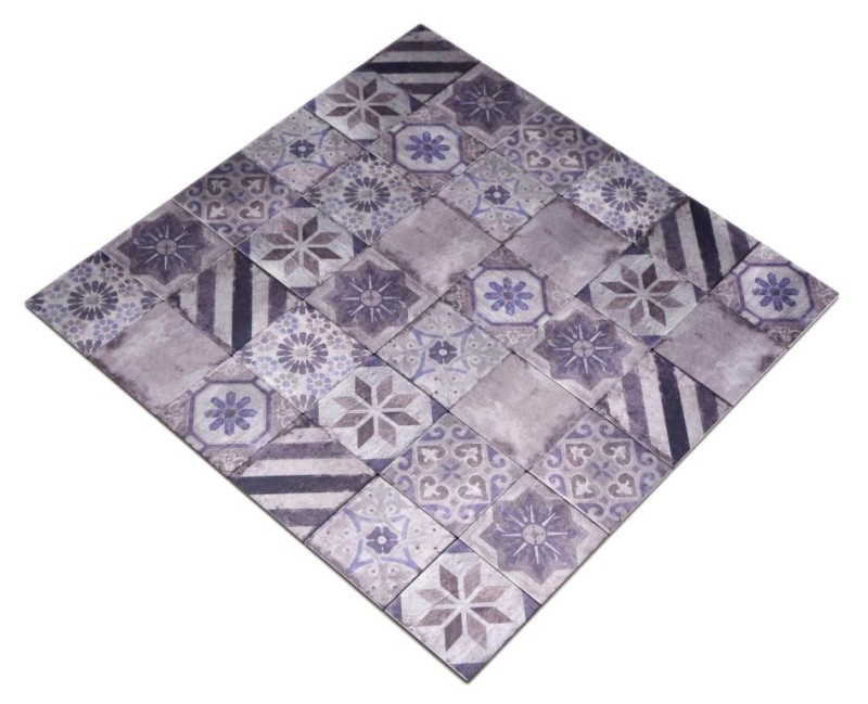 Tappeto a mosaico autoadesivo in alluminio effetto retrò multicolore viola grigio Africa - MOS200-U05