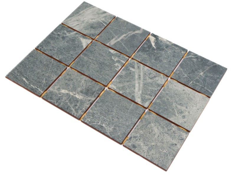 Mosaico ceramico grigio-verde effetto pietra opaca Piastrella MOS22-BH395_f | 10 tessere di mosaico