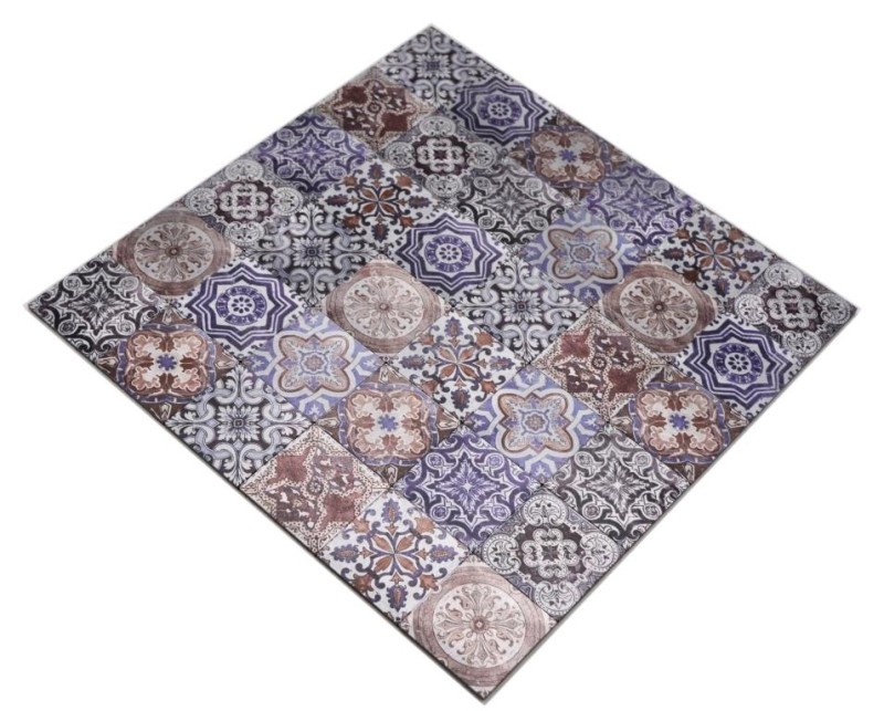 Selbstklebende tappeto a mosaico in alluminio effetto retrò multicolore viola crema marrone ornamento africano MOS200-U03_f