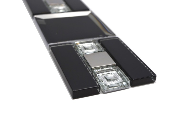 Mosaico bordo in vetro nero argento moderno - MOS88-S89_f