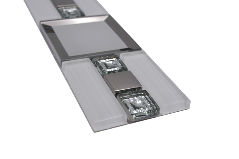 Mosaico bordo in vetro bianco argento moderno - MOS88-S98_f