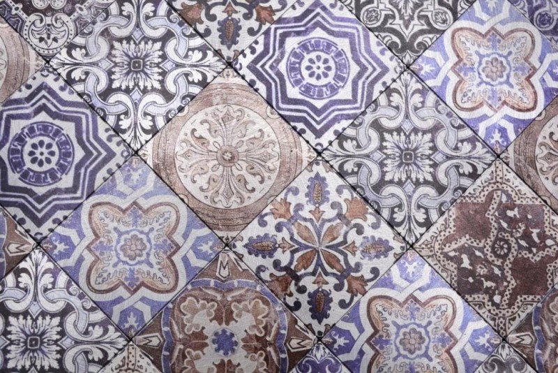 Campione a mano di mosaico autoadesivo in alluminio effetto retrò multicolore viola crema marrone ornamento africano - MOS200-U03_m