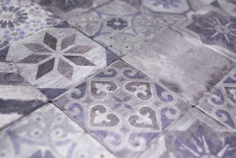 Campione a mano di mosaico autoadesivo in alluminio effetto retrò multicolore viola grigio africano - MOS200-U05_m