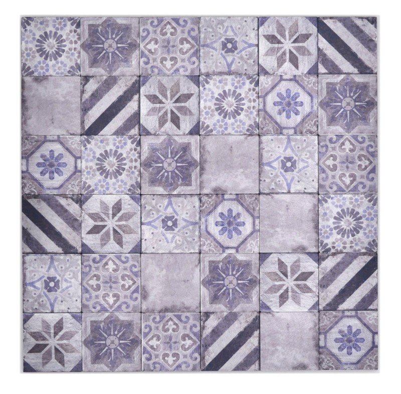 Campione a mano di mosaico autoadesivo in alluminio effetto retrò multicolore viola grigio africano - MOS200-U05_m