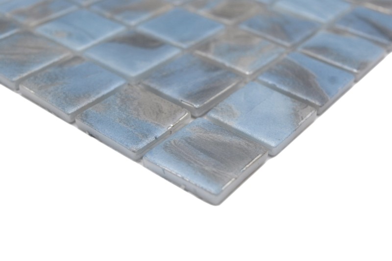 Mosaico dipinto a mano mosaico piscina mosaico azzurro marmorizzato grigio crema argento shimmer parete doccia SPAGNA - MOS220-71252U_m