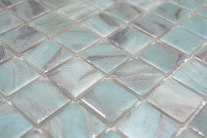Handmuster piastrella di mosaico mosaico piscina mosaico piscina turchese blu grigio crema argento shimmer parete doccia SPAGNA - MOS220-71253U_m