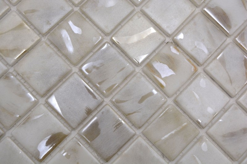 Mosaico di piscina dipinto a mano mosaico di vetro avorio crema beige shimmer iridescente parete pavimento cucina bagno doccia - MOS220-71380U_m