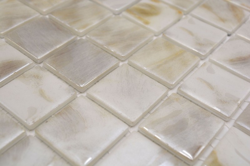 Mosaico di piscina dipinto a mano mosaico di vetro avorio crema beige shimmer iridescente parete pavimento cucina bagno doccia - MOS220-71380U_m