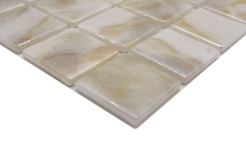 Mosaico di piscina dipinto a mano mosaico di vetro avorio crema beige shimmer iridescente parete pavimento cucina bagno doccia - MOS220-71380U_m