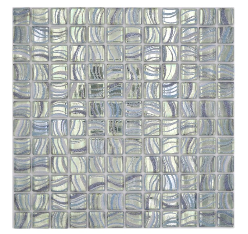 Campione a mano di piastrelle di mosaico piscina mosaico piscina mosaico verde chiaro bluastro metallico parete doccia SPAGNA - MOS220-78256U_m