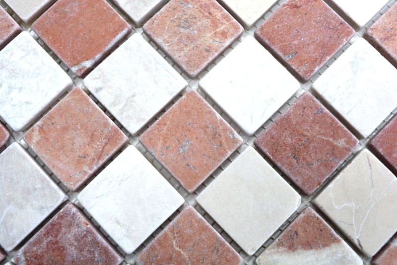 Piastrella di mosaico in marmo pietra naturale crema beige rosso casuale MOS42-1004_f