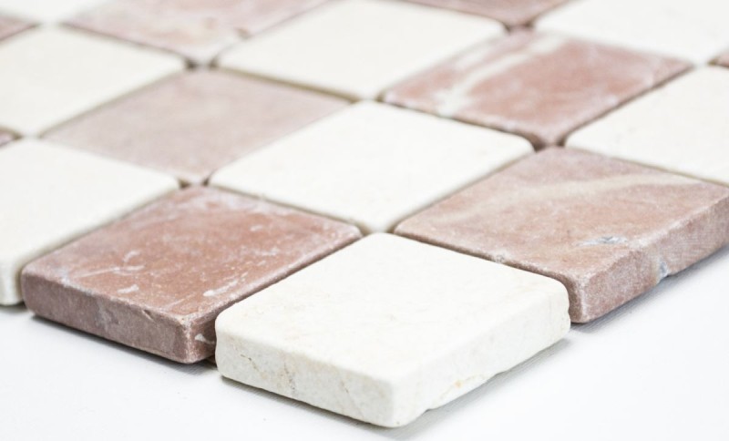 Piastrella di mosaico in marmo pietra naturale crema beige rosso casuale MOS42-1004_f