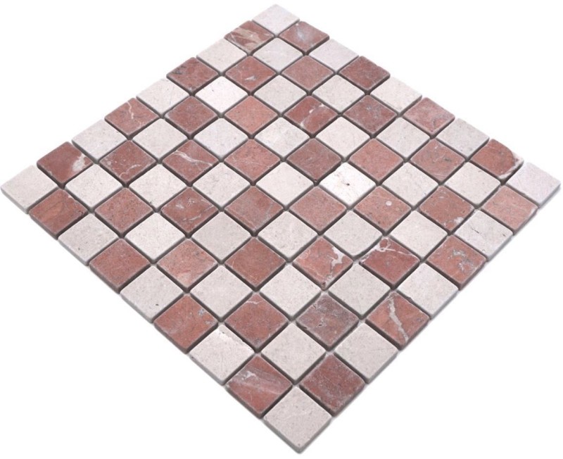 Campione a mano piastrelle di mosaico marmo pietra naturale crema beige rosso casuale MOS42-1004_m