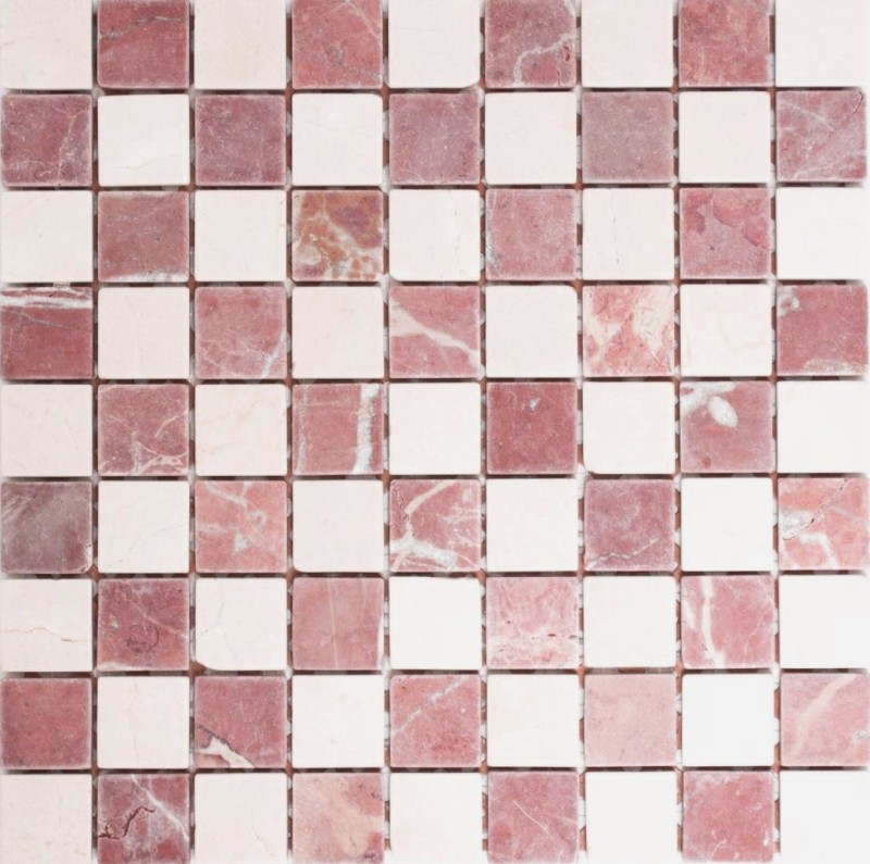 Campione a mano piastrelle di mosaico marmo pietra naturale crema beige rosso casuale MOS42-1004_m