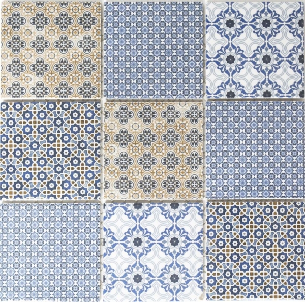 Rivestimento di piastrelle a mosaico vintage retrò per la cucina Rivestimento di piastrelle bianco blu arancione grigio Rivestimento di piastrelle patchwork - MOS22B-1404