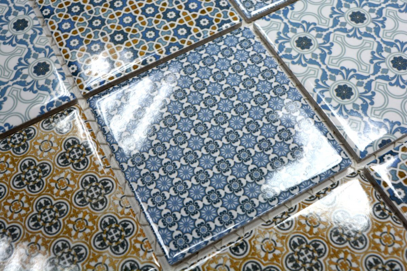 Retro vintage mosaico backsplash cucina bianco blu arancione grigio MOS22B-1404_f | 10 mosaico tappetini