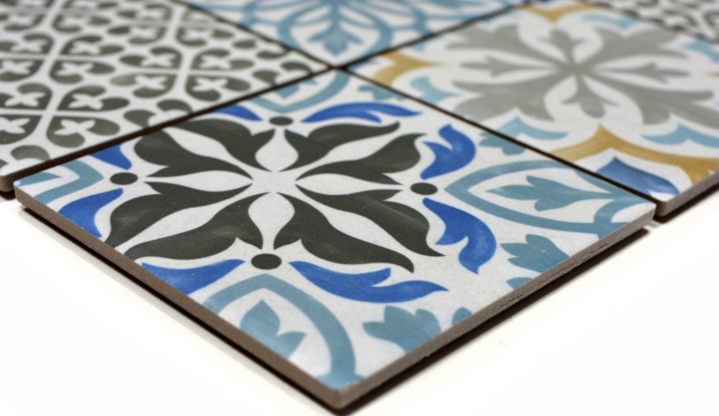 Retro vintage mosaico backsplash cucina backsplash ceramica crema blu arancio grigio opaco MOS22B-1406_f | 10 mosaico tappetini