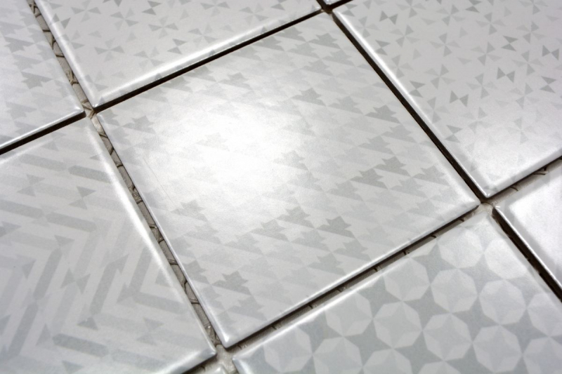 Mosaico retro vintage dipinto a mano in ceramica bianca Geo White MOS22B-1401_m