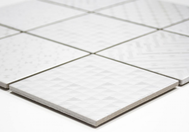 Mosaico retro vintage dipinto a mano in ceramica bianca Geo White MOS22B-1401_m