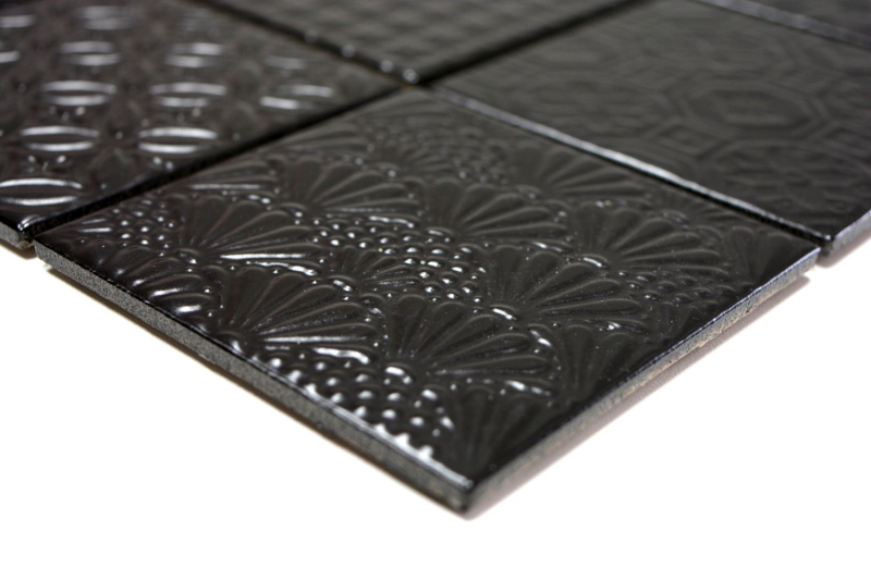 Retro vintage mosaico piastrelle muro ceramica nero struttura parete bagno cucina WC rivestimento - MOS22B-1403