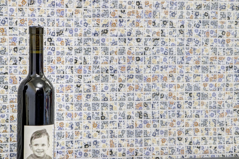 Mosaico di ceramica retro vintage bianco colorato fiori mosaico backsplash MOS18C-1401