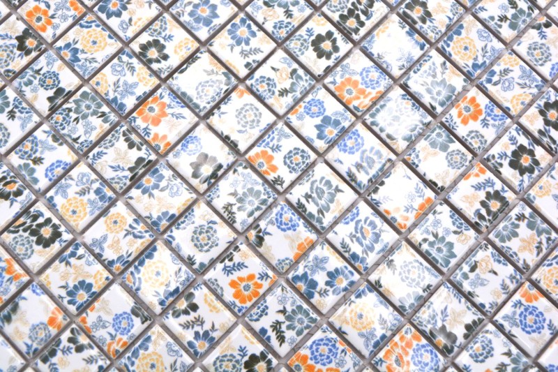 Mosaico di ceramica retro vintage bianco colorato fiori mosaico backsplash MOS18C-1401