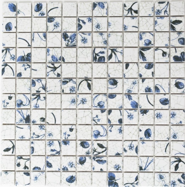 Piastrella di mosaico decorata a mano in ceramica retro vintage bianco blu fiore per cucina MOS18D-1404_m