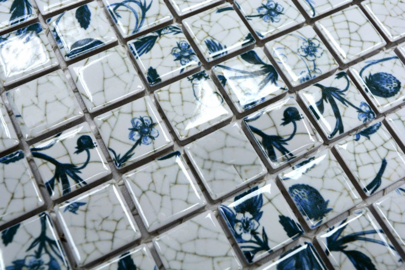 Piastrella di mosaico decorata a mano in ceramica retro vintage bianco blu fiore per cucina MOS18D-1404_m