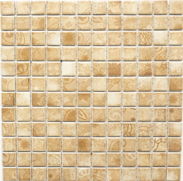 Piastrella di mosaico dipinta a mano mosaico ceramico retro vintage beige marrone alzatina cucina MOS18D-1412_m
