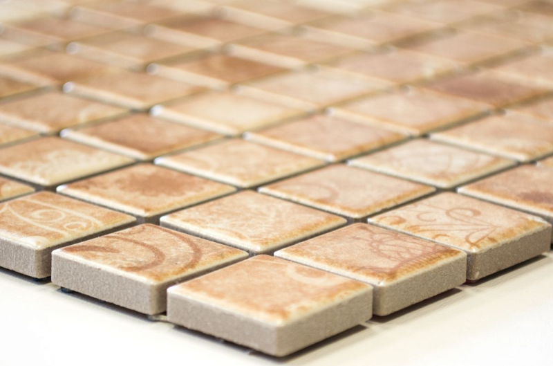 Piastrella di mosaico dipinta a mano mosaico ceramico retro vintage beige marrone alzatina cucina MOS18D-1412_m