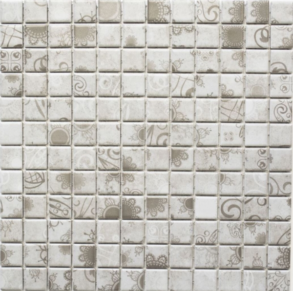 MOS18D-1402_m: piastrelle a mosaico con motivo a mano, mosaico ceramico vintage retrò, piastrelle grigio cachi