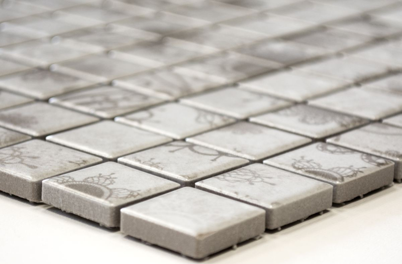 MOS18D-1402_m: piastrelle a mosaico con motivo a mano, mosaico ceramico vintage retrò, piastrelle grigio cachi