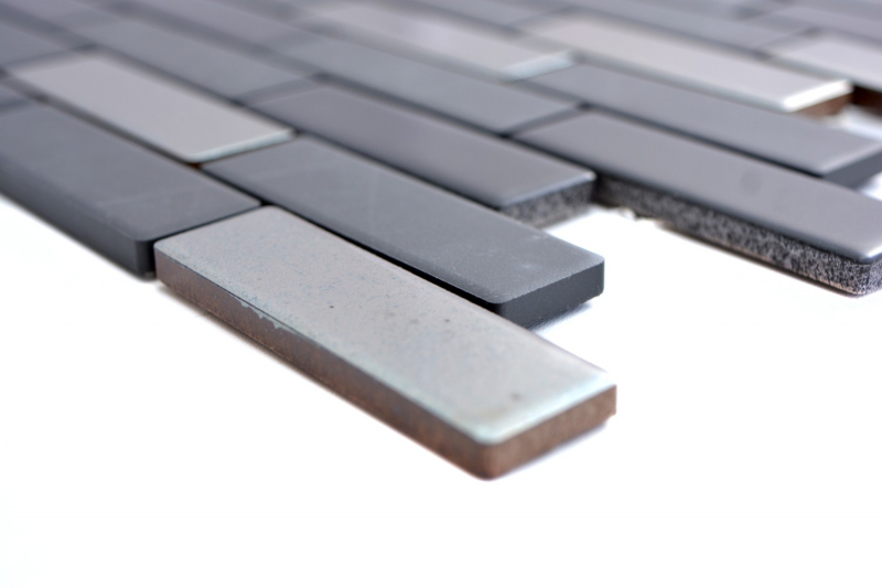 Mosaico composito in ceramica nero argento cromo aste backsplash MOS26-0317_f | 10 tappetini a mosaico